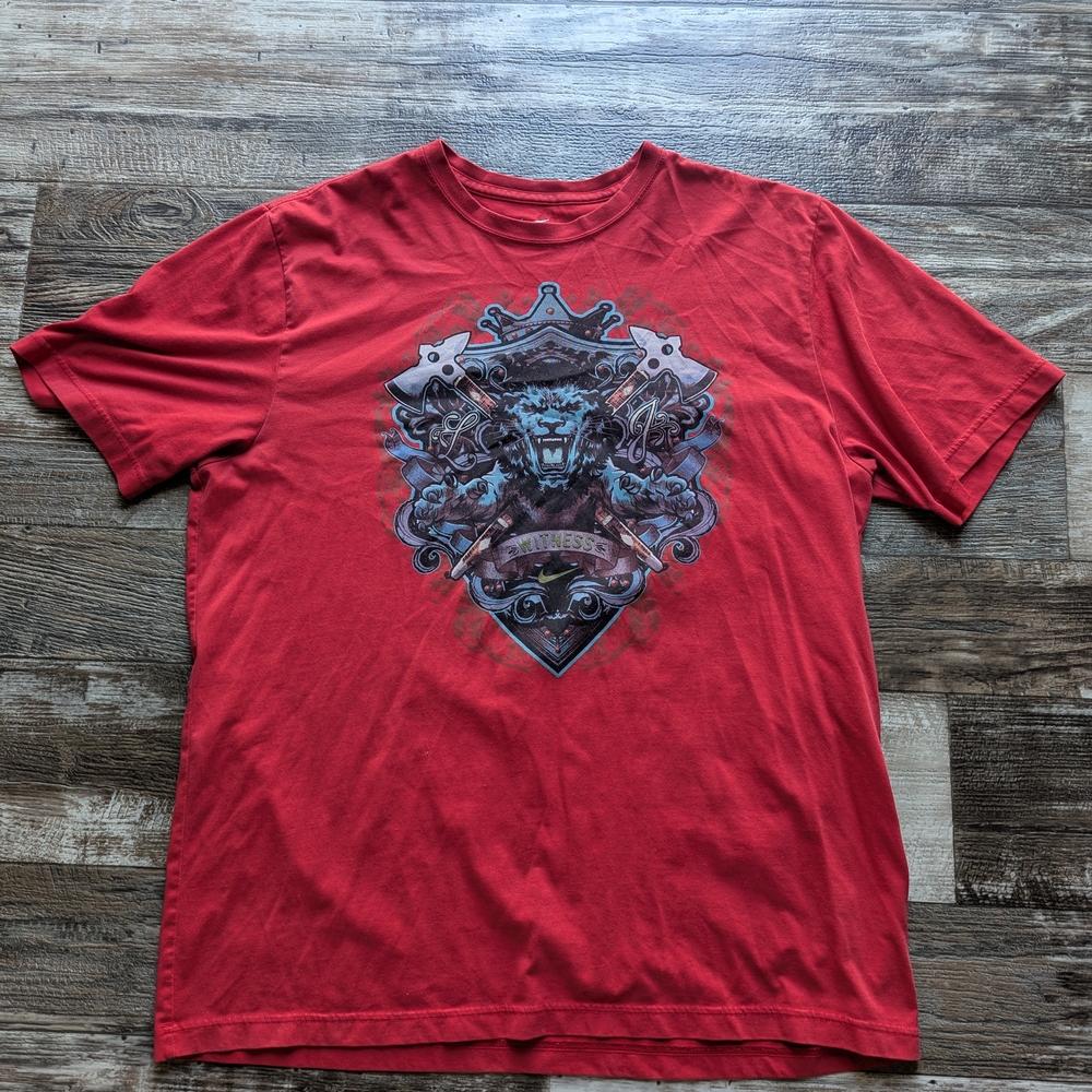 Nike Red Short Sleeve Tee with Graphic Design
